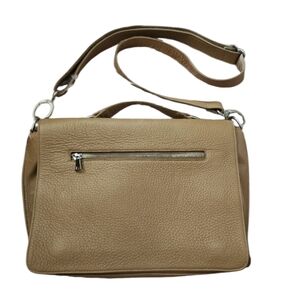 Arayla Monroe leather flap top handle crossbody tan w/ blue suede interi…